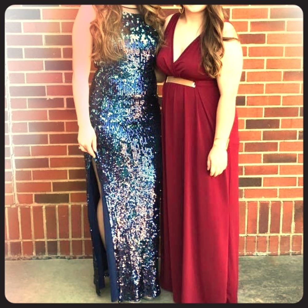 Long navy sequin formal prom bridesmaid dress